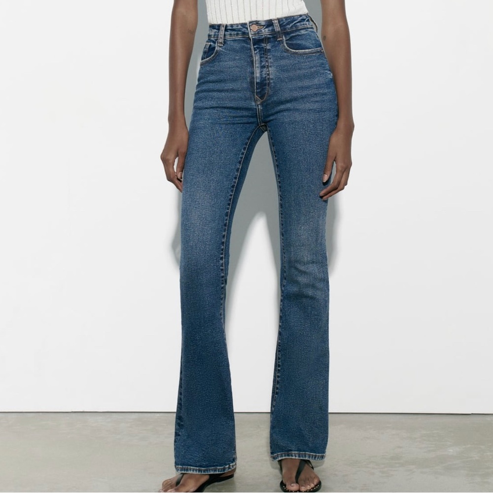 Zara Blue High-Rise Flare Jeans